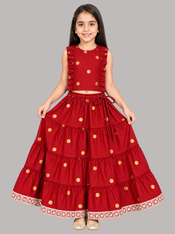 Biglilpeople Girls Round Neck Cotton Silk Lehenga Choli Set