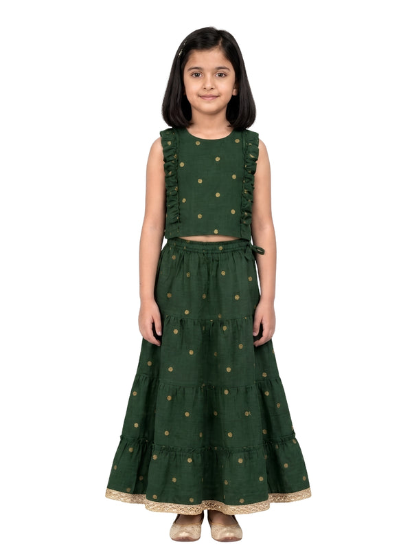 Biglilpeople Girls Round Neck Cotton Silk Lehenga Choli Set