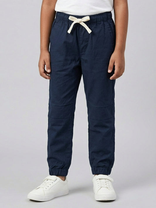 Boys Navy Color Cotton Woven Joggers