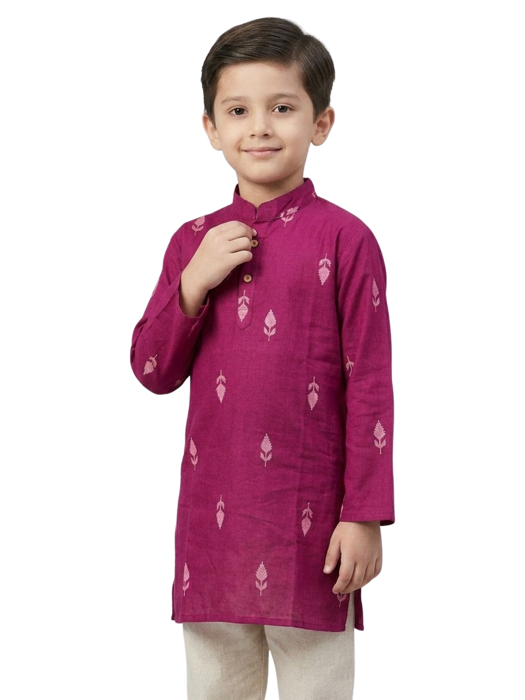 Biglilpeople Boys Maroon Cotton Kurta Set with Front Placket Detail