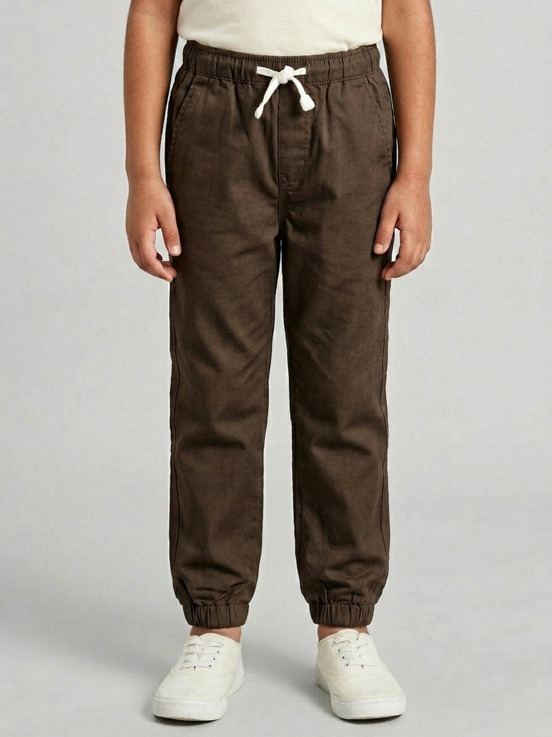 Boys Khaki Color Cotton Woven Joggers