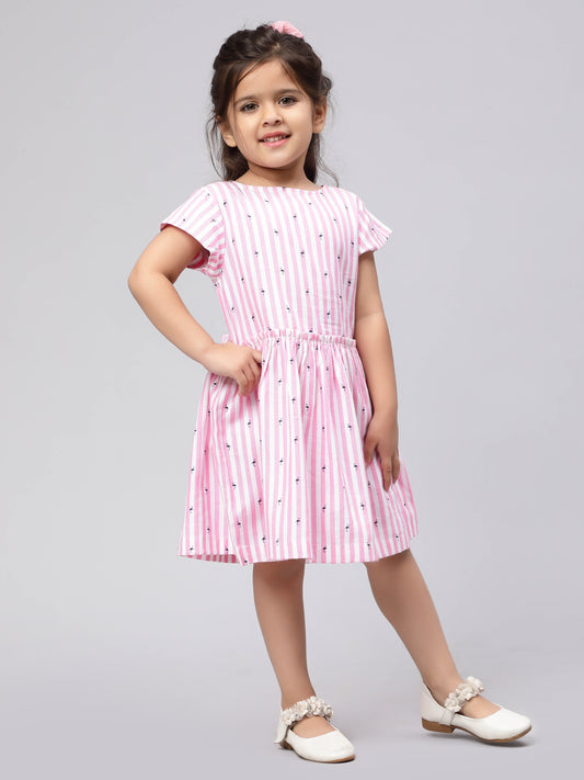 Pink & White Striped Dress for Girls