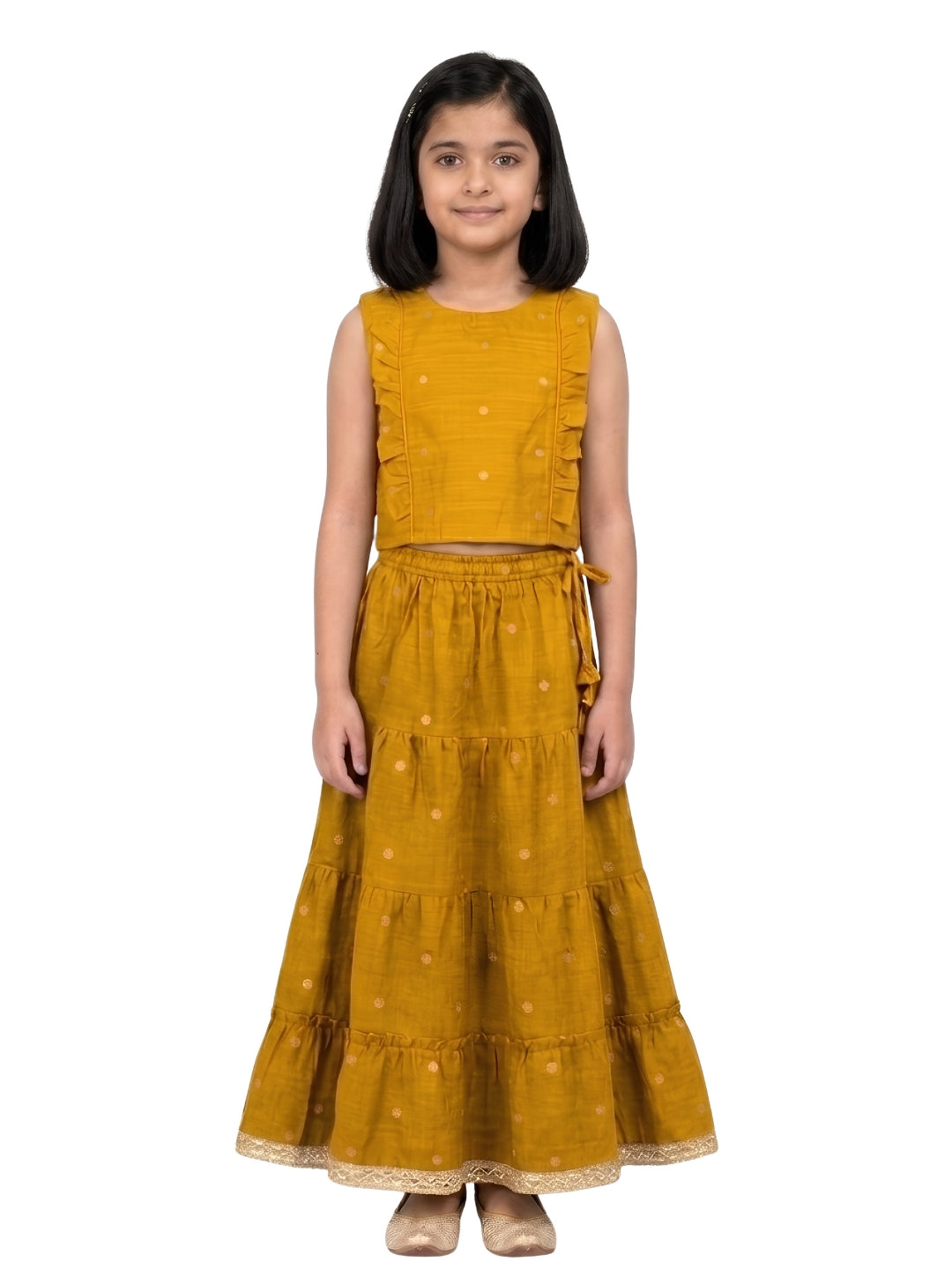 Biglilpeople Girls Round Neck Cotton Silk Lehenga Choli Set