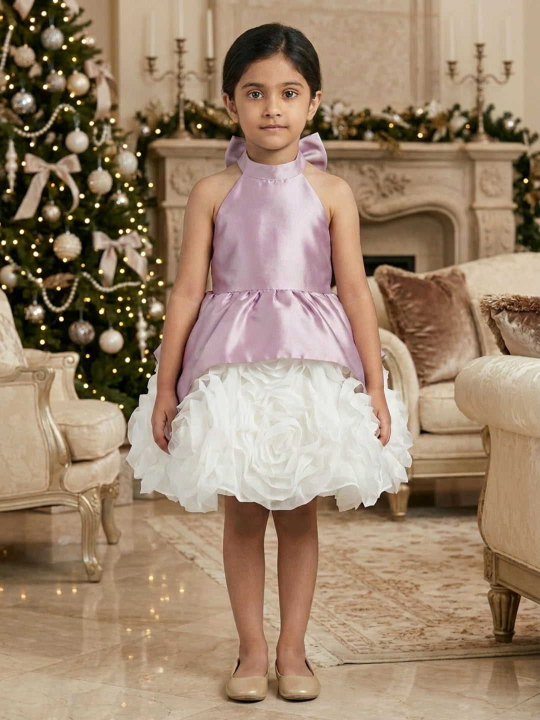 Biglilpeople Girls Satin & Organza Layered Luxury Banquet Dress