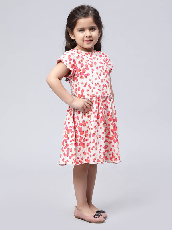Vestido de lino estampado de fresas para niñas