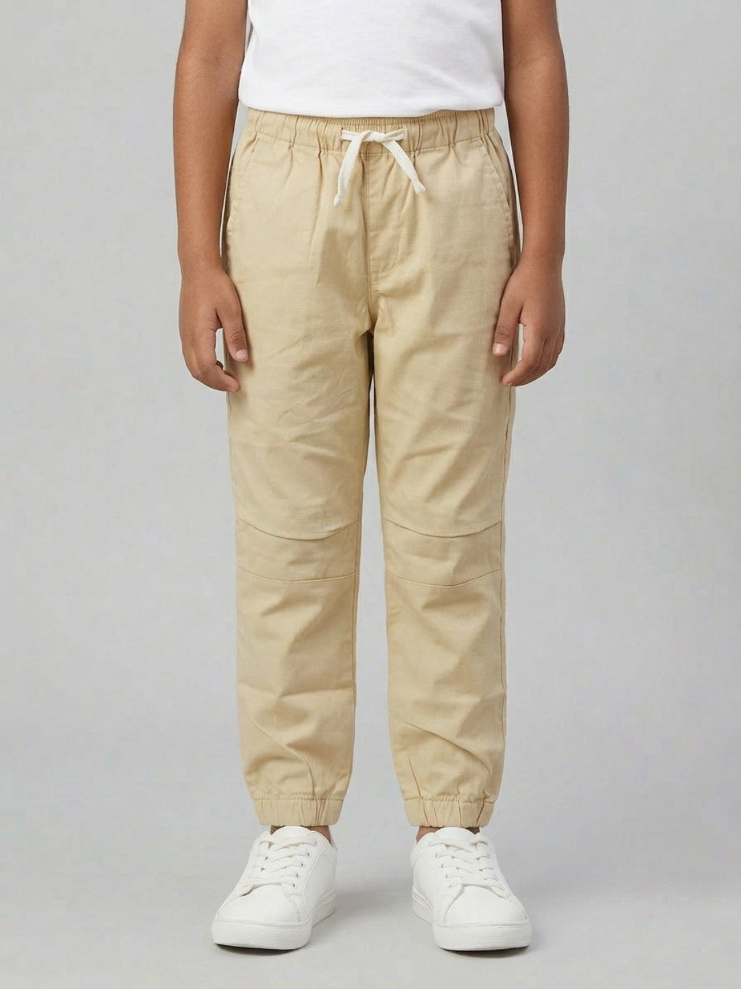 Boys Beige Color Cotton Woven Joggers