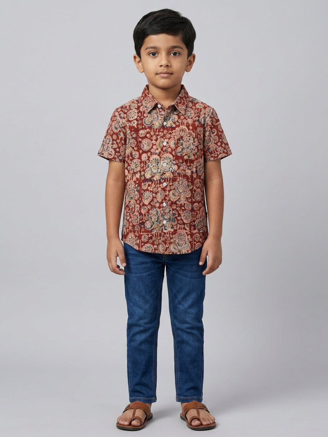 Biglilpeople Boys Ethnic Print Spread Collar Short Sleeves Shirt