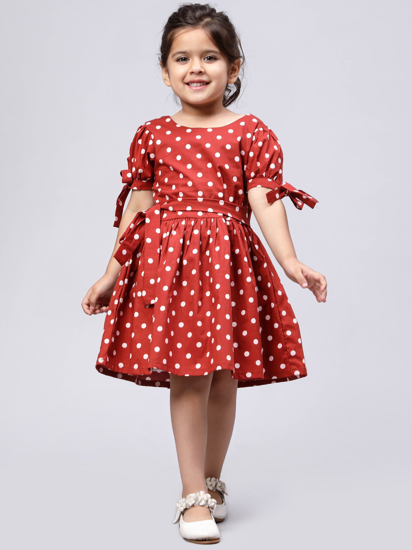 Rust Brown Polka Dotted Dress for Girls