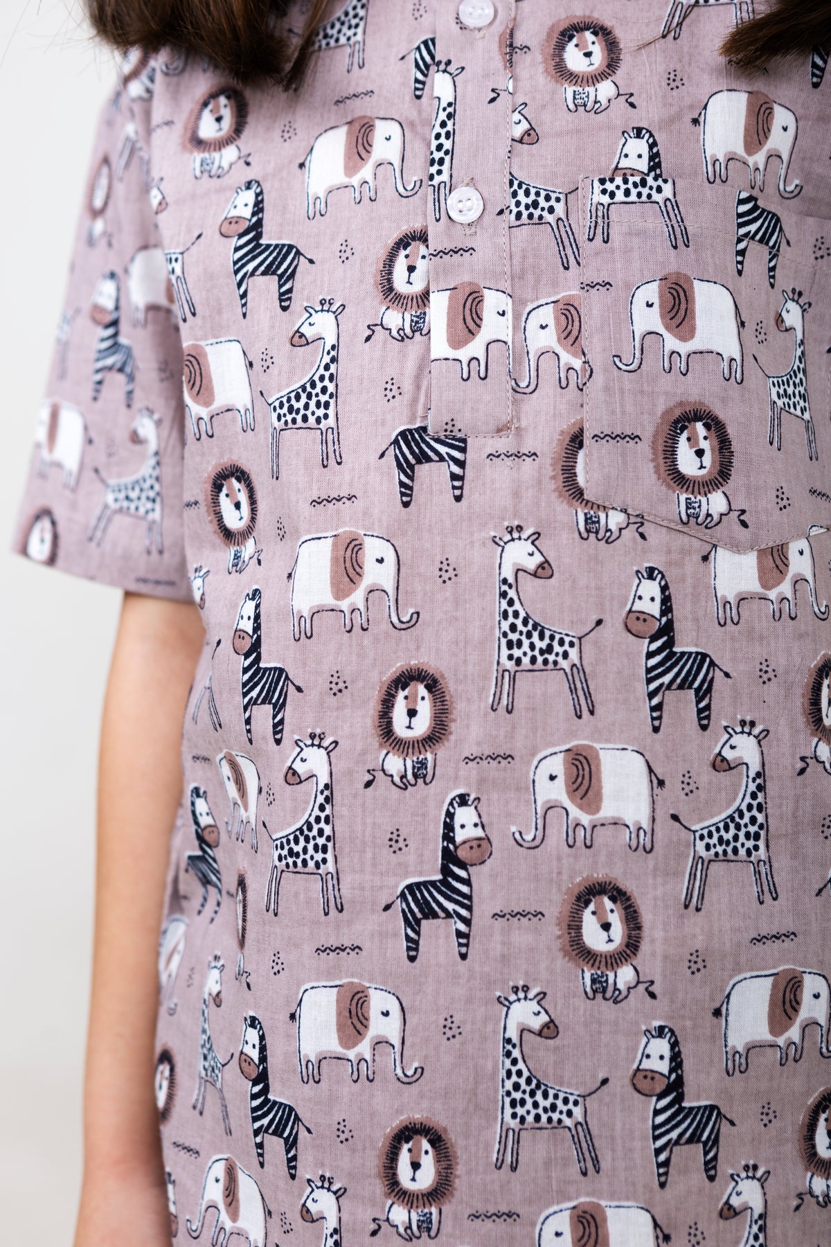 Conjunto de dos piezas de algodón de manga corta para niños unisex (estampado de animales)