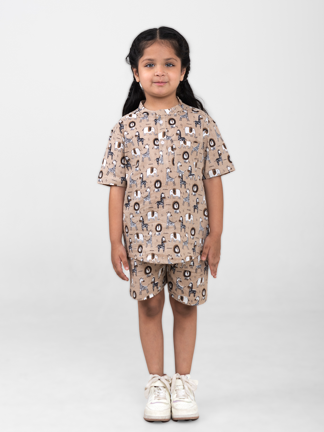Conjunto unisex de camiseta y pantalón corto de algodón de media manga para niños (estampado de animales)