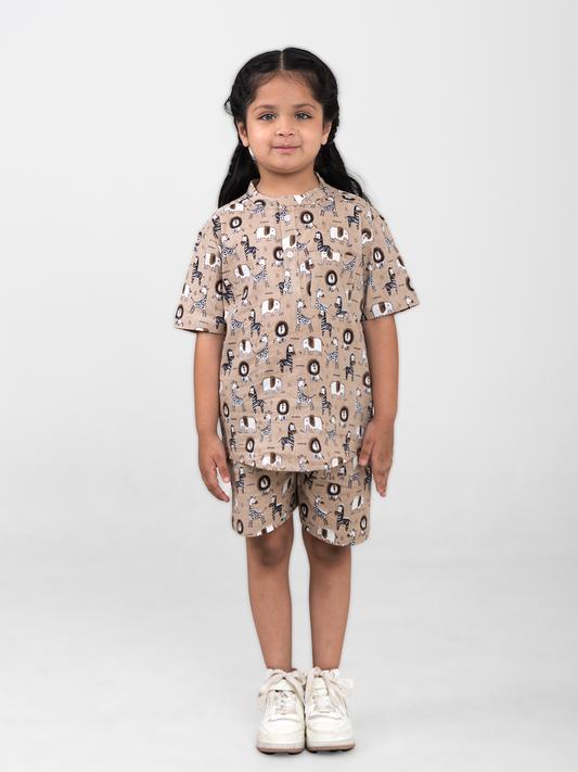 Kids Cotton Half Sleeves Co-ords Set For Unisex (Animals Print)