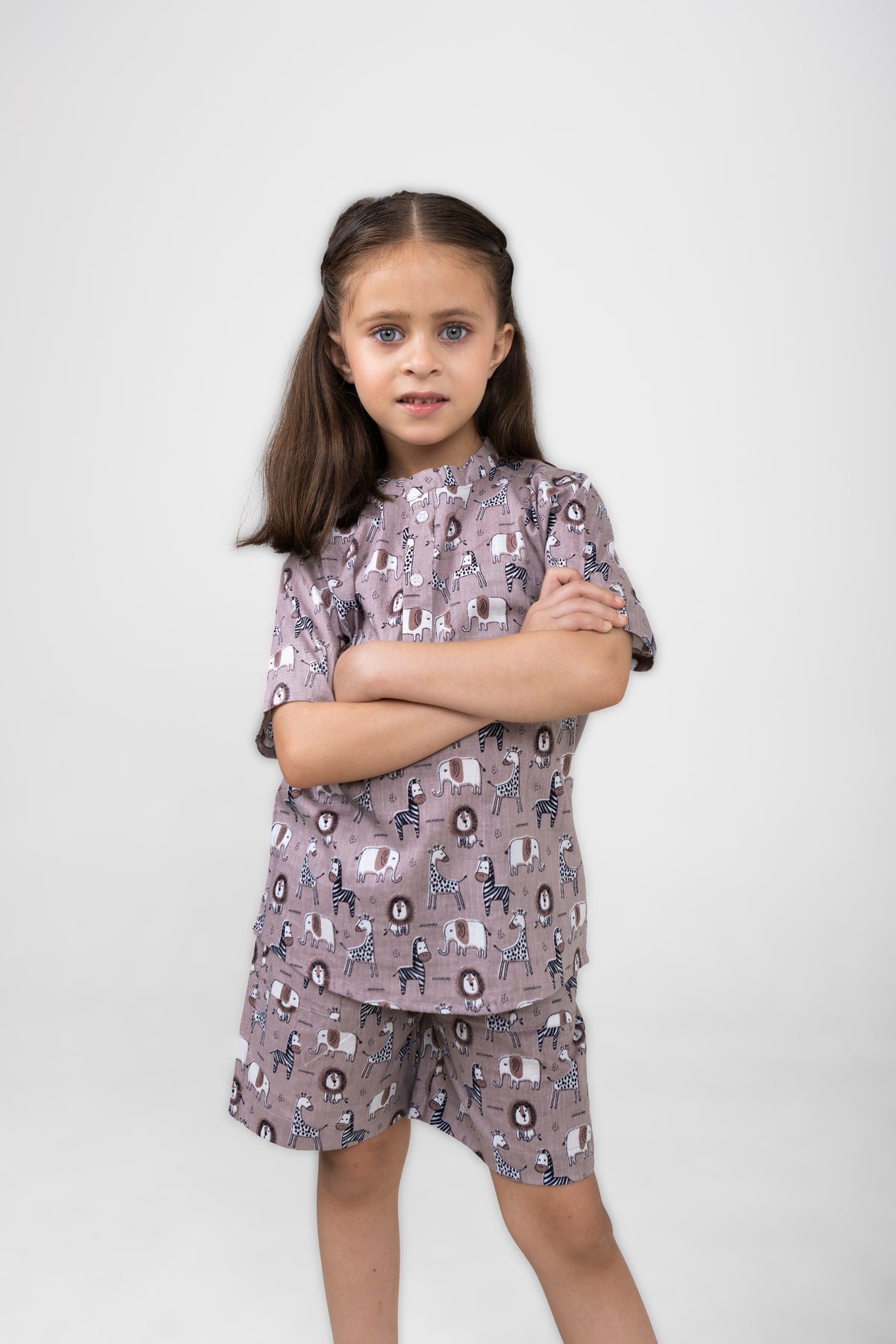 Conjunto de dos piezas de algodón de manga corta para niños unisex (estampado de animales)