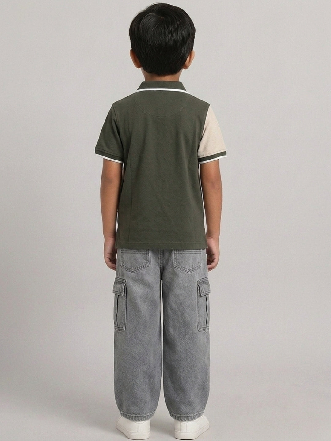 Boys Pure Cotton Tricolors Pique Polo T Shirt (Olive, Peach & Off White)