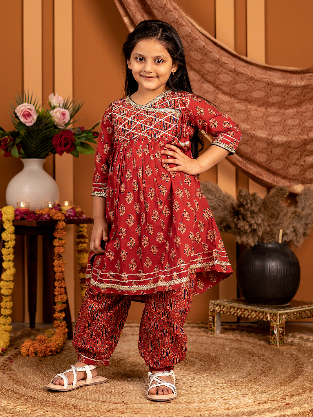 Salwar suit Set in Ajrakh Print - Red