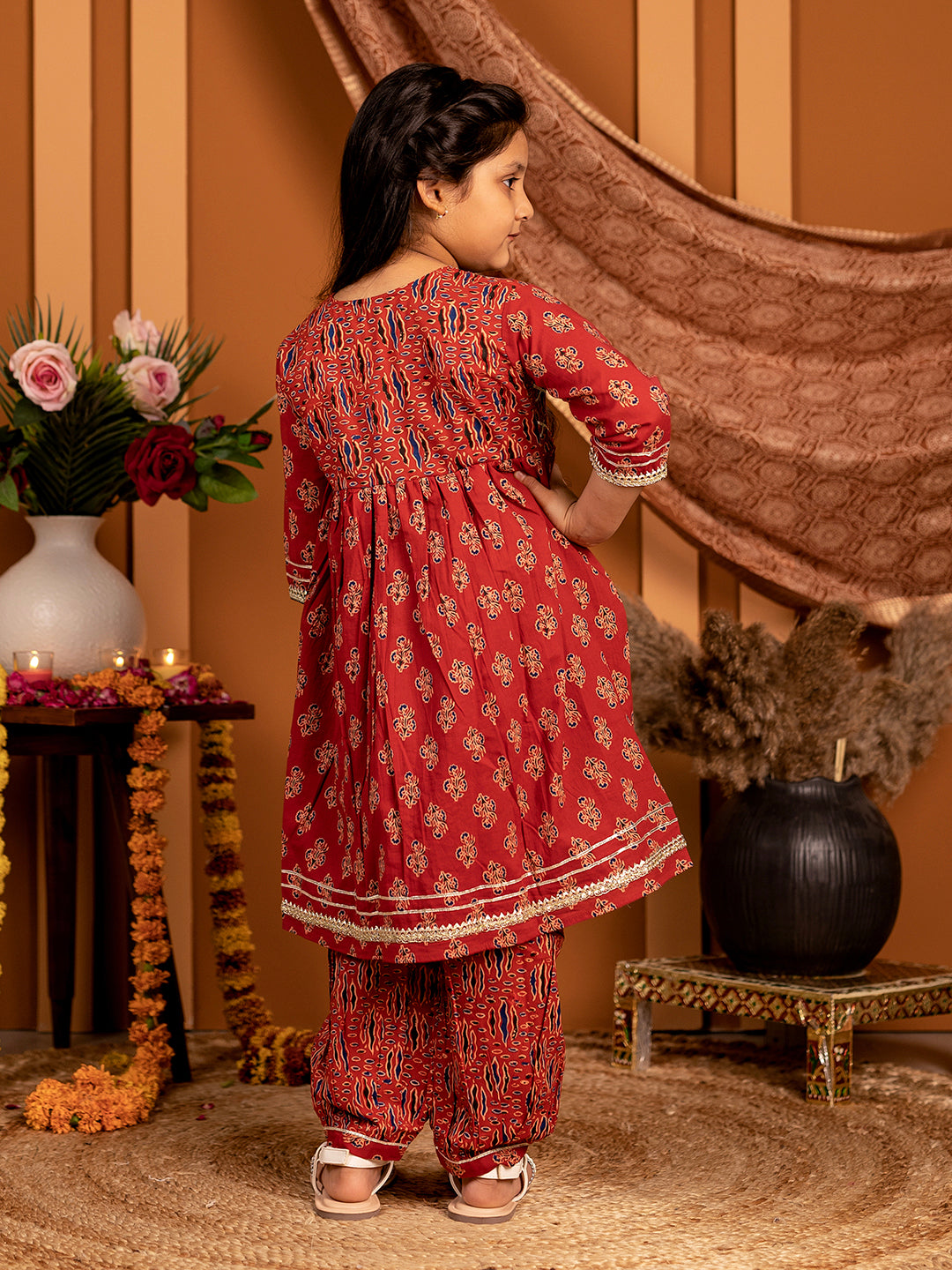 Salwar suit Set in Ajrakh Print - Red