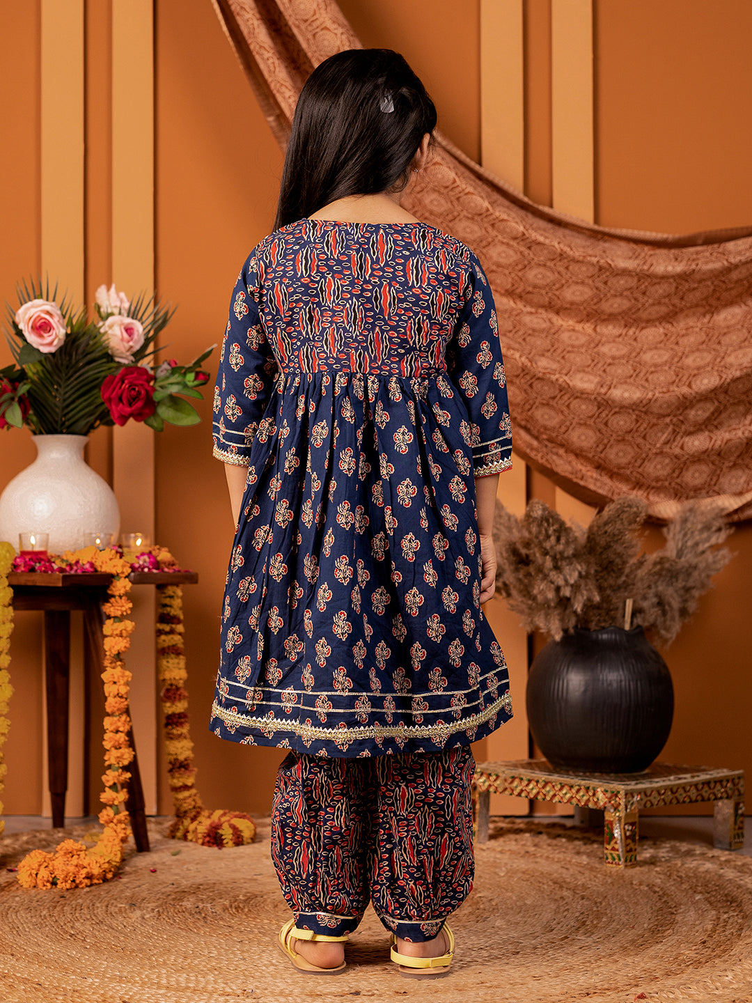 Salwar Suit set in Ajrakh Print - Navy