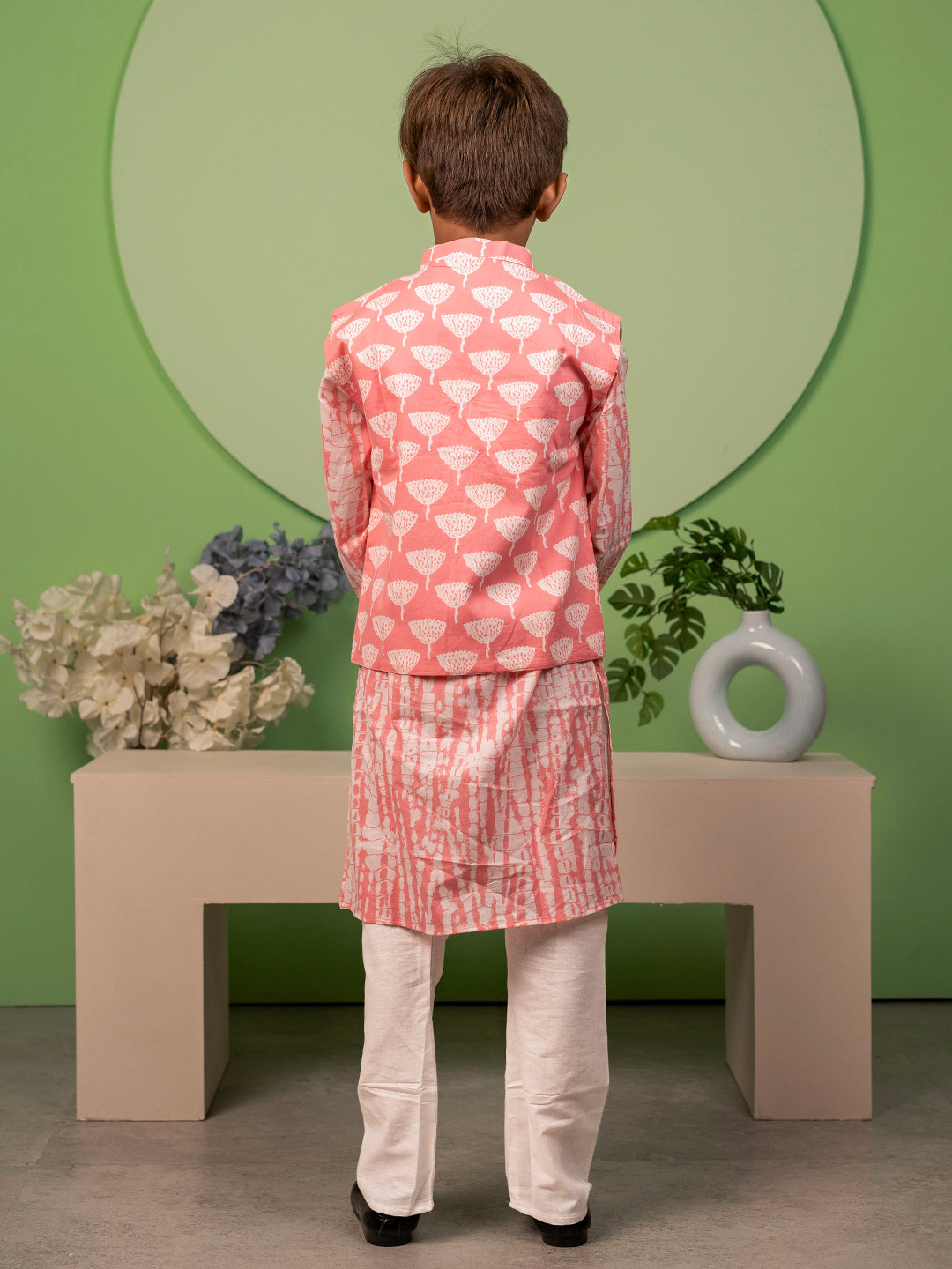 Kurta pijama con chaqueta para niños, con estampado artesanal - Rosa