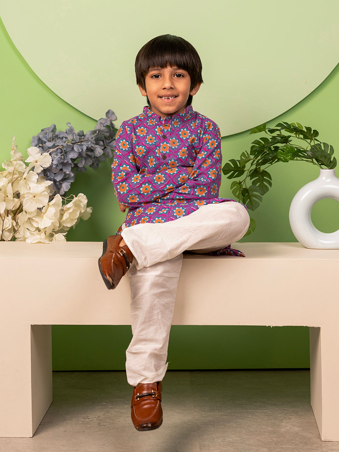 Boys Kurta Pyjama Set in Cotton - Purple