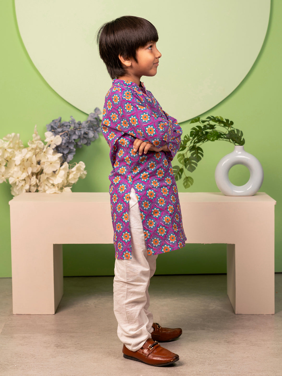 Boys Kurta Pyjama Set in Cotton - Purple