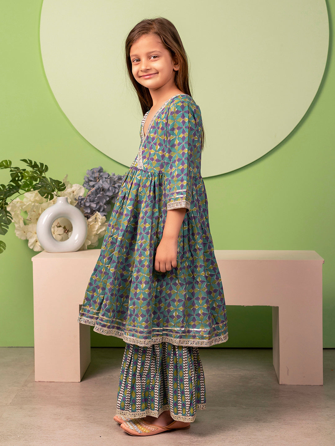 Sharara set for Girls - Blue & Green