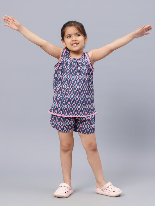 Co-ords Printed Shorts Set For Girls