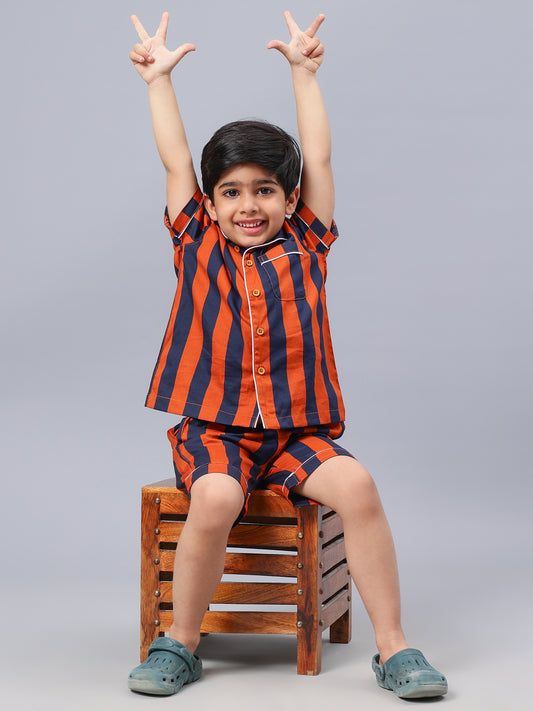 Striped Half Sleeves Night Suits For Boys