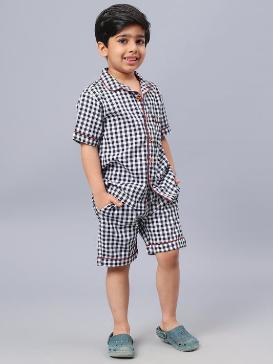 Black & White Checked Night Suits For Girls & Boys