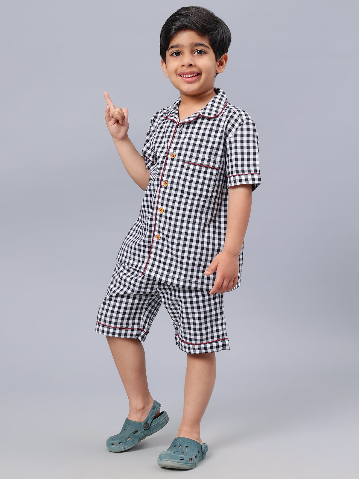 Black & White Checked Night Suits For Girls & Boys