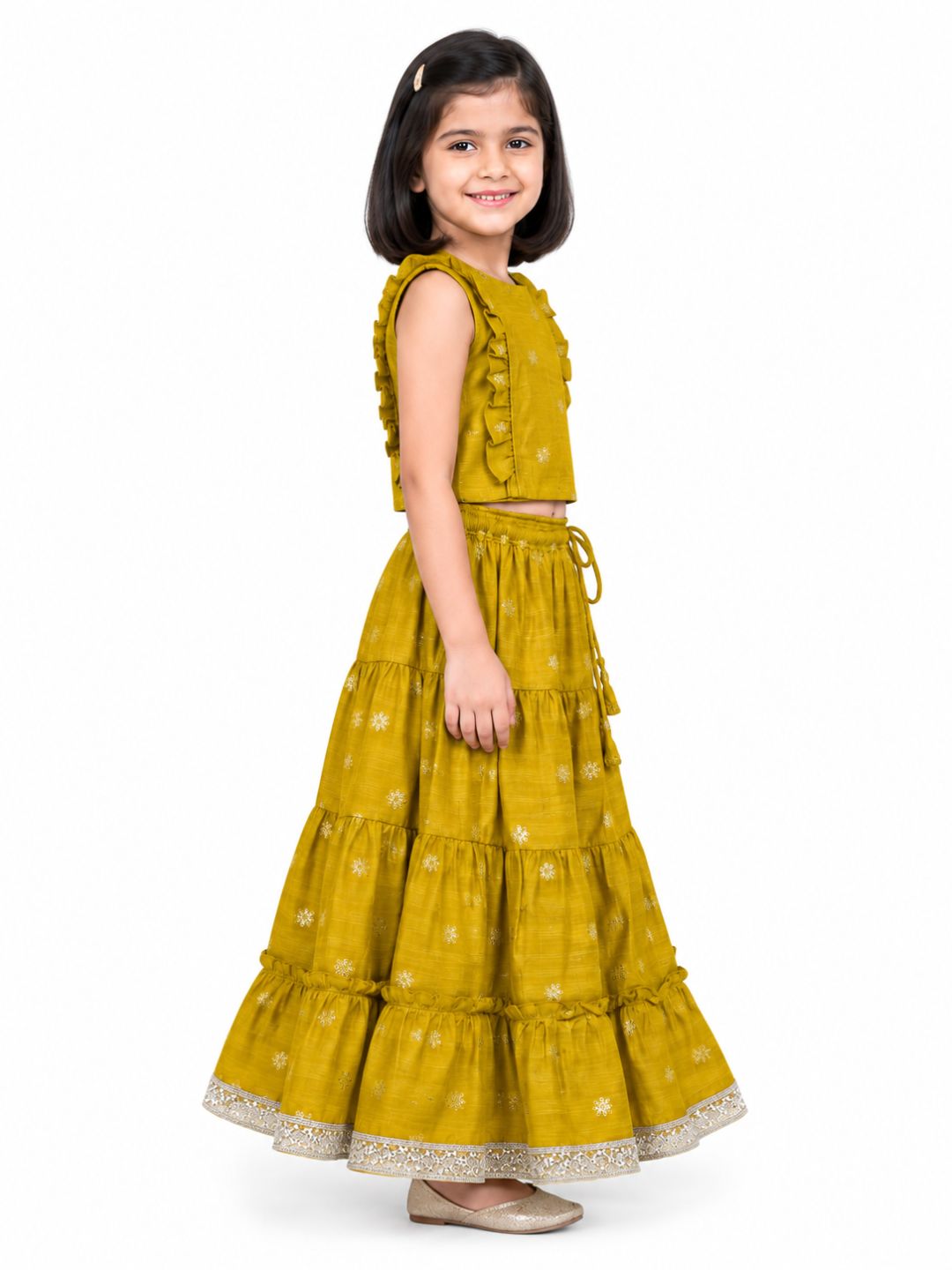 Biglilpeople Girls Round Neck Cotton Silk Lehenga Choli Set