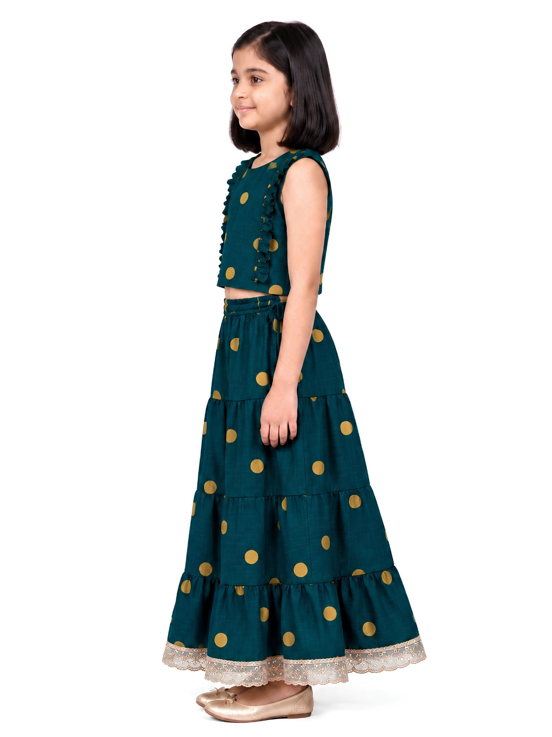 Biglilpeople Girls Round Neck Cotton Silk Sleeveless Lehenga Choli Set