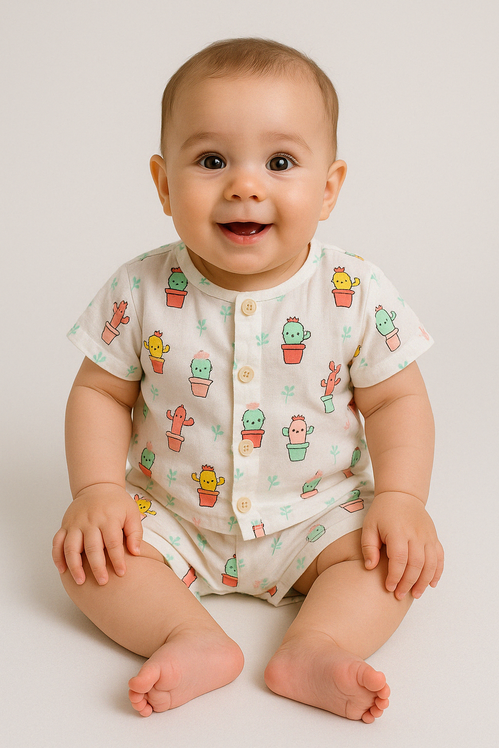 Infants' 100% Cotton Muslin Co-ord Set Soft & Comfy (Cactus)