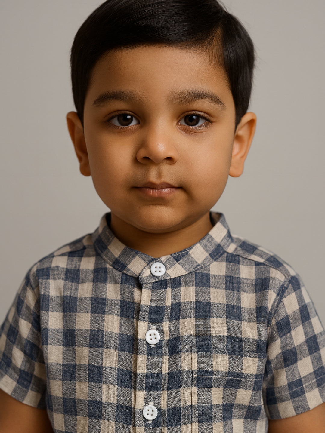 Infants Boys Mandarin Collar Checks Shirts and Shorts