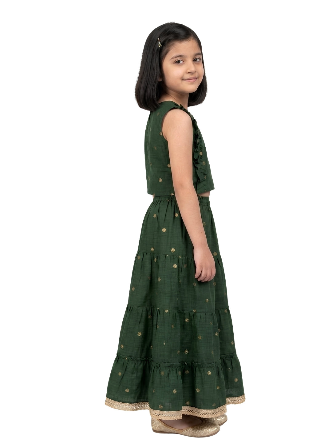Biglilpeople Girls Round Neck Cotton Silk Lehenga Choli Set