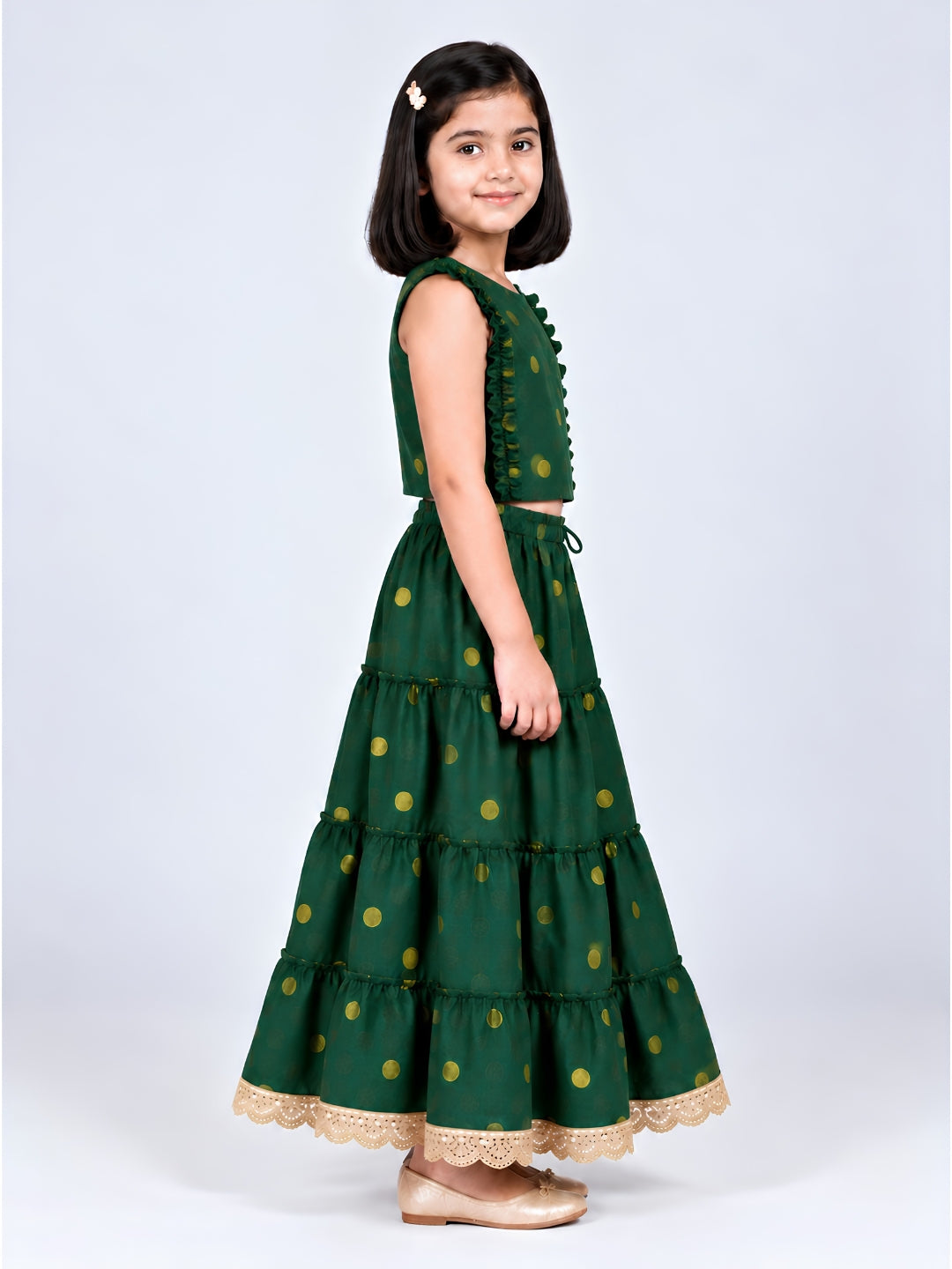 Biglilpeople Girls Round Neck Cotton Silk Sleeveless Lehenga Choli Set