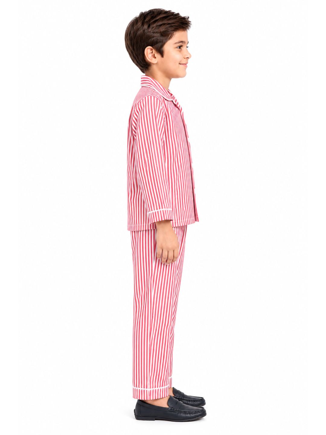 Biglilpeople Kids Unisex Micro Red Striped Cotton Full Sleeve Shirt & Pajama Nightsuit