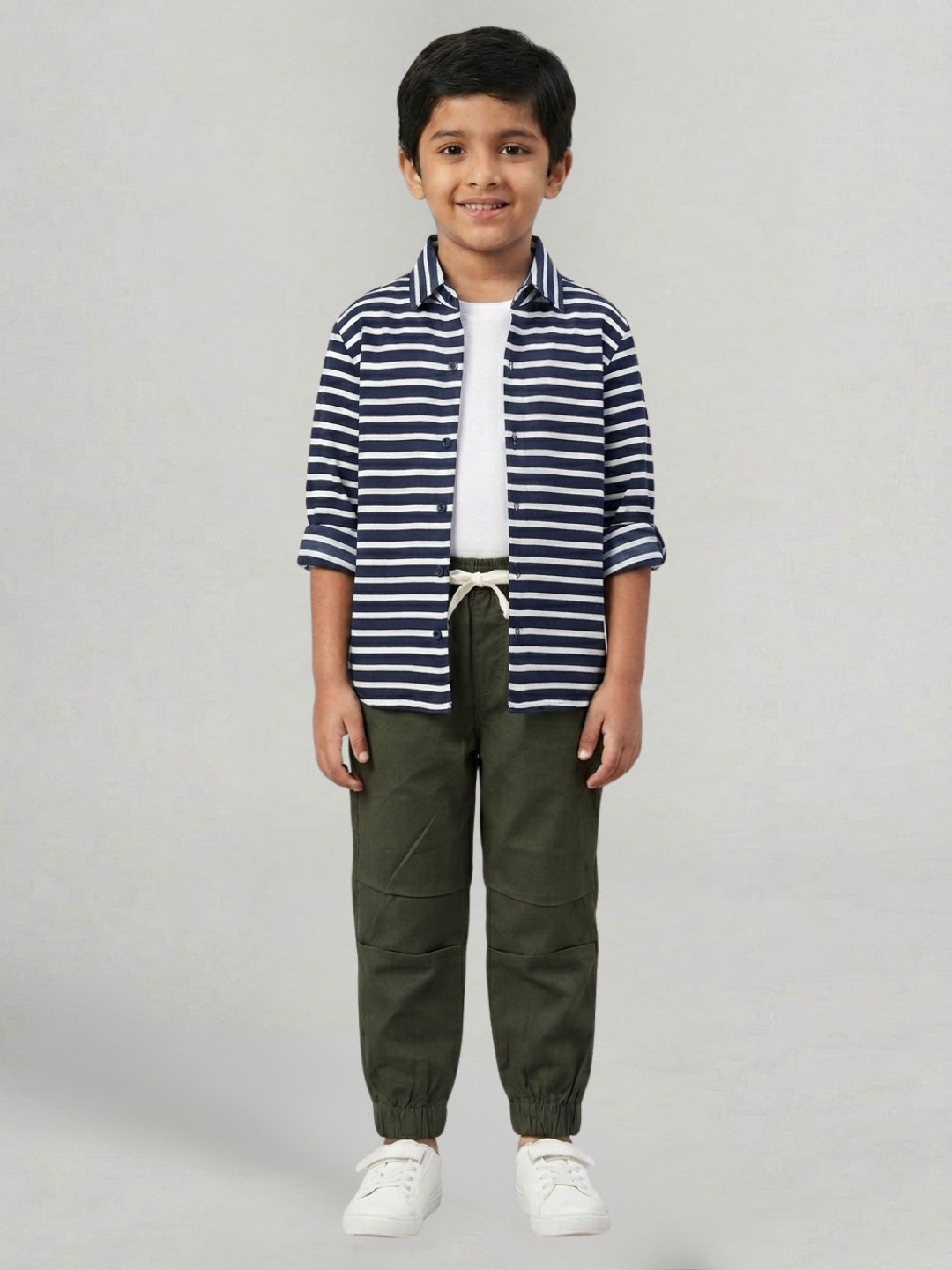Boys Olive Color Cotton Woven Joggers