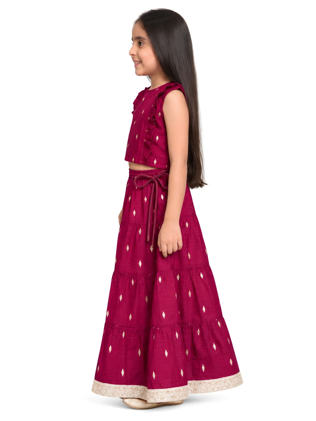 Biglilpeople Girls Round Neck Cotton Silk Lehenga Choli Set