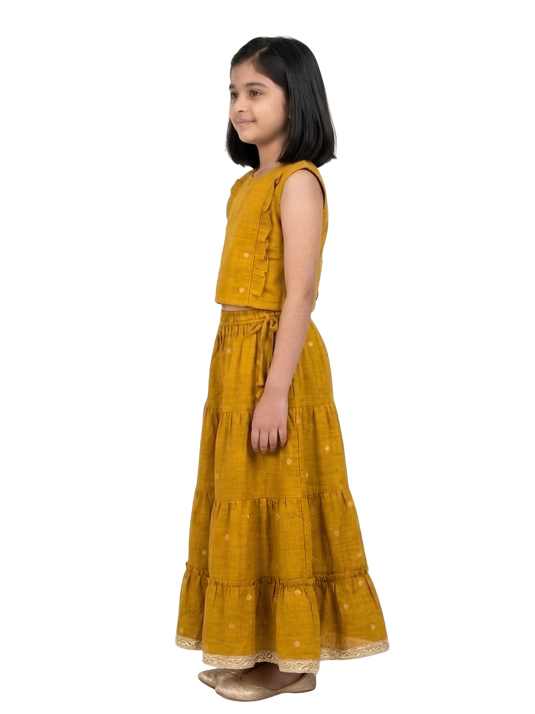 Biglilpeople Girls Round Neck Cotton Silk Lehenga Choli Set