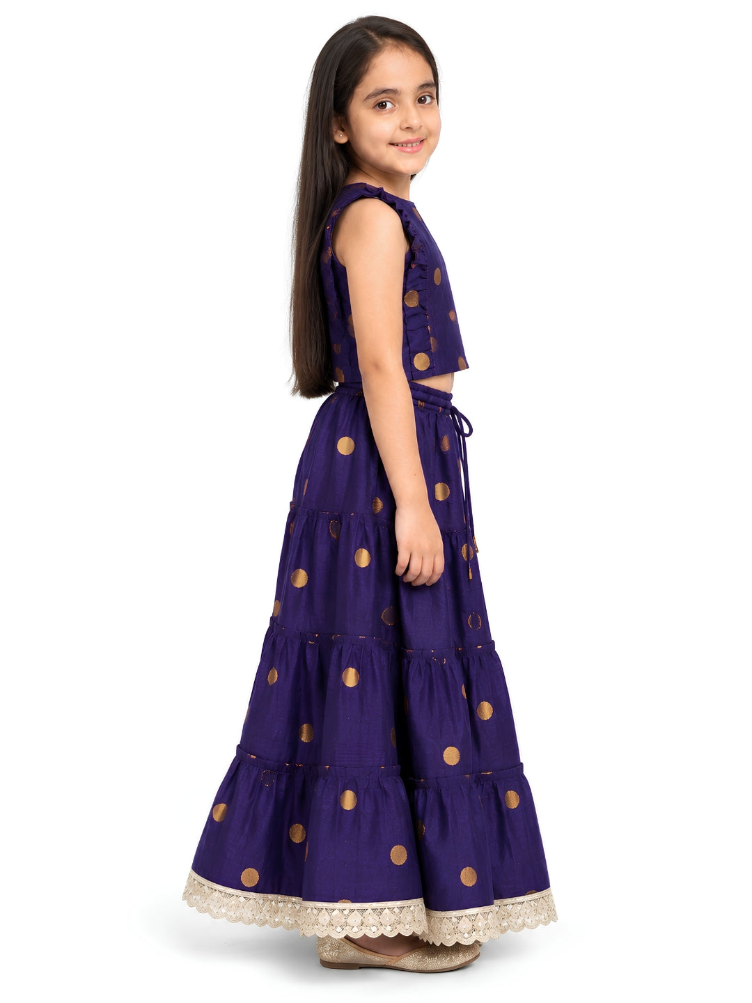 Biglilpeople Girls Round Neck Cotton Silk Lehenga Choli Set