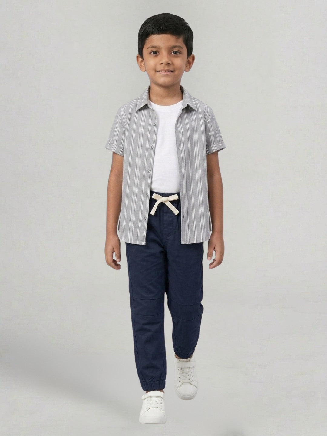 Boys Navy Color Cotton Woven Joggers