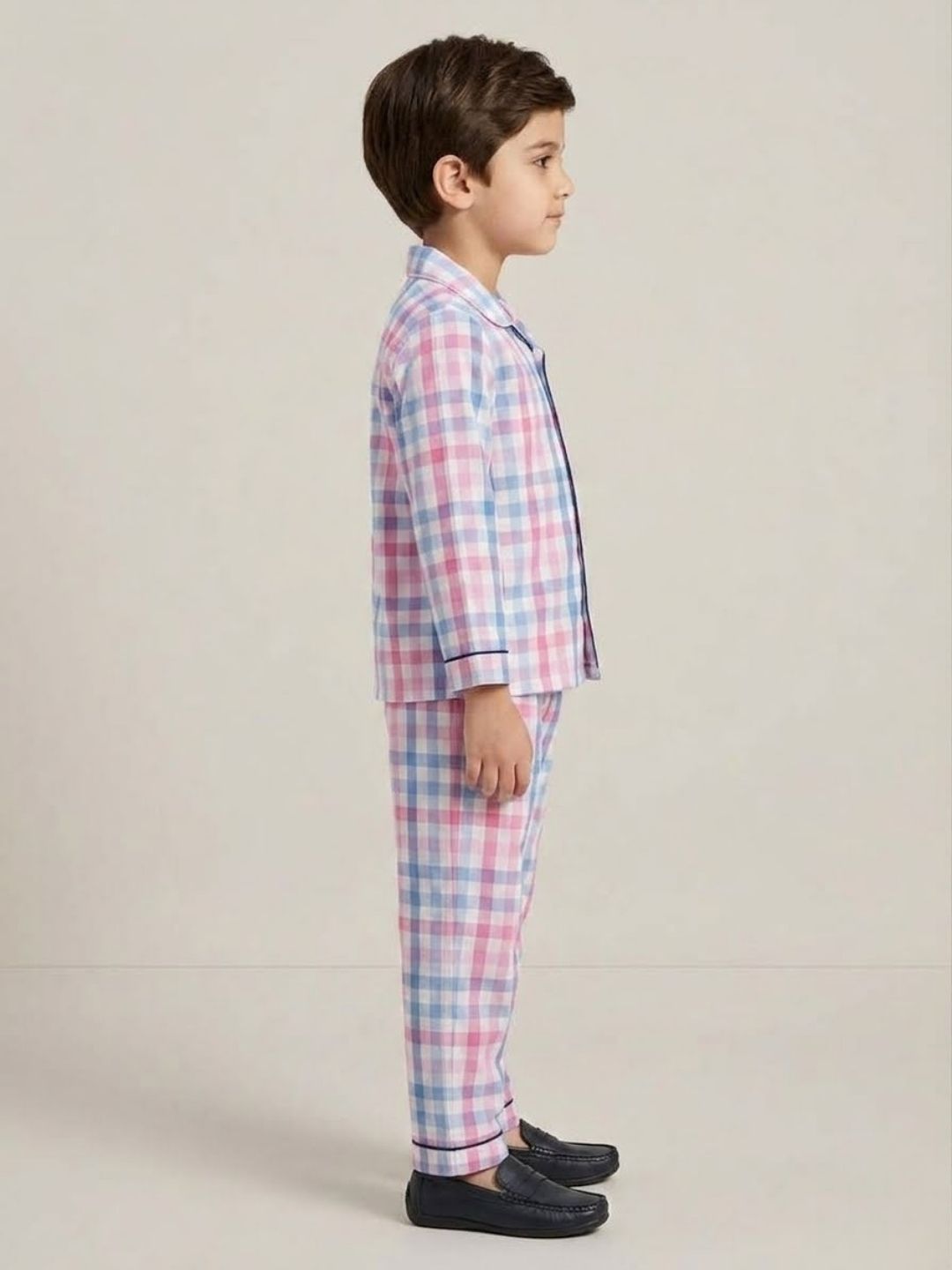 Biglilpeople Kids Unisex Multicolor Checked Cotton Full Sleeve Shirt & Pajama Nightsuit