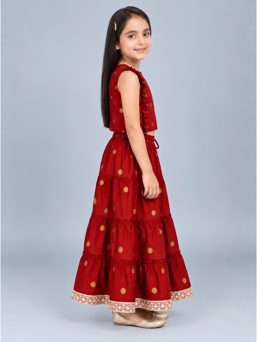 Biglilpeople Girls Round Neck Cotton Silk Lehenga Choli Set
