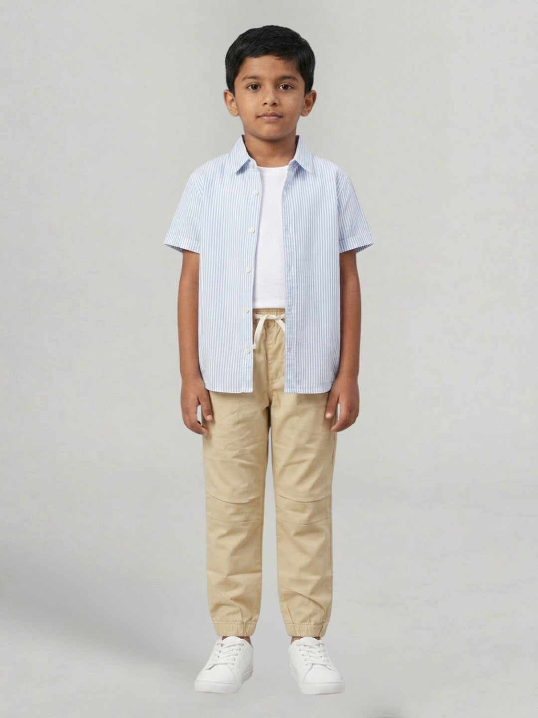 Boys Beige Color Cotton Woven Joggers