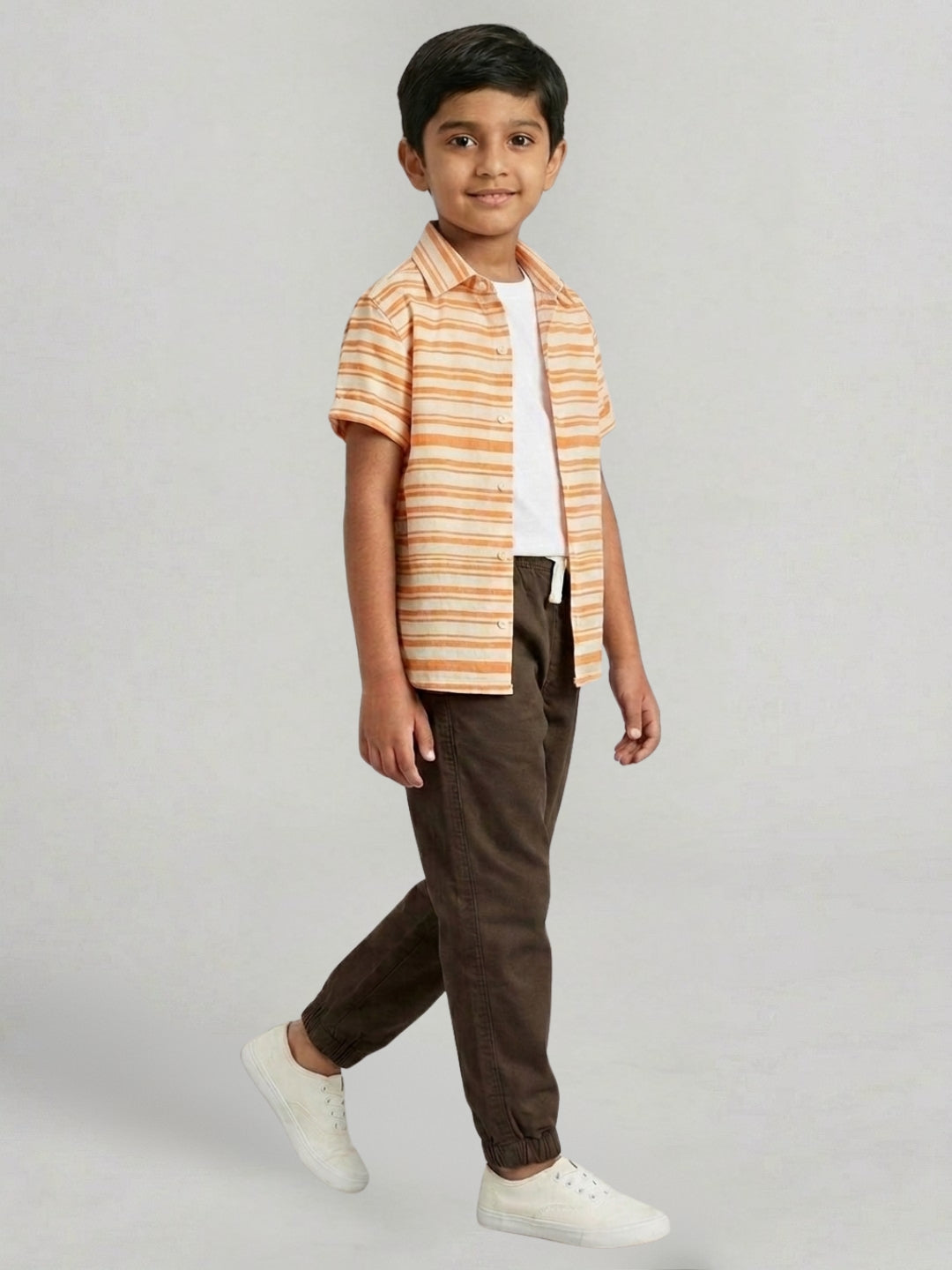 Boys Khaki Color Cotton Woven Joggers