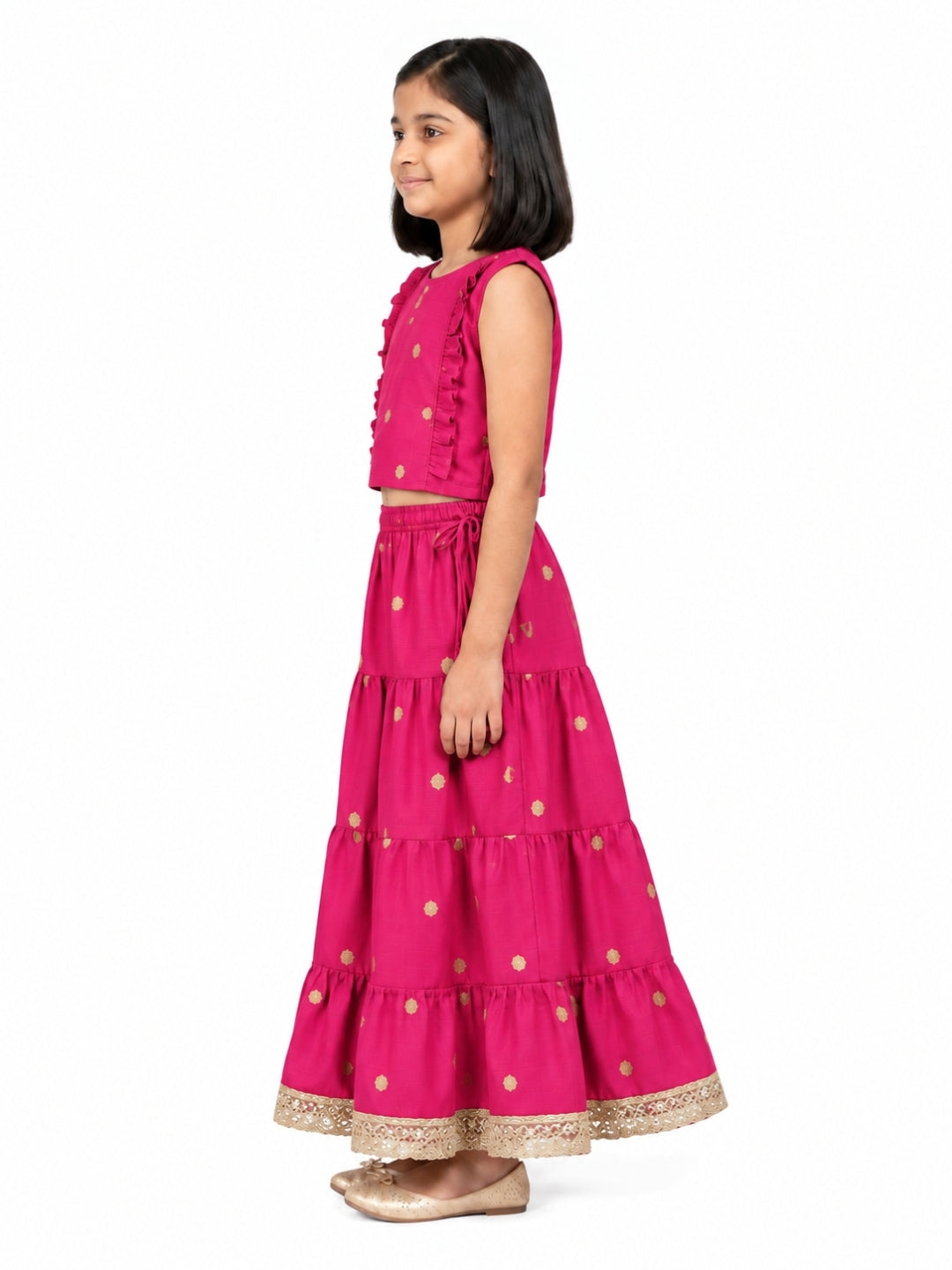 Biglilpeople Girls Round Neck Cotton Silk Lehenga Choli Set
