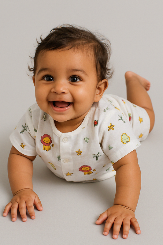 Infants' 100% Cotton Muslin Co-ord Set Soft & Comfy (Lion)