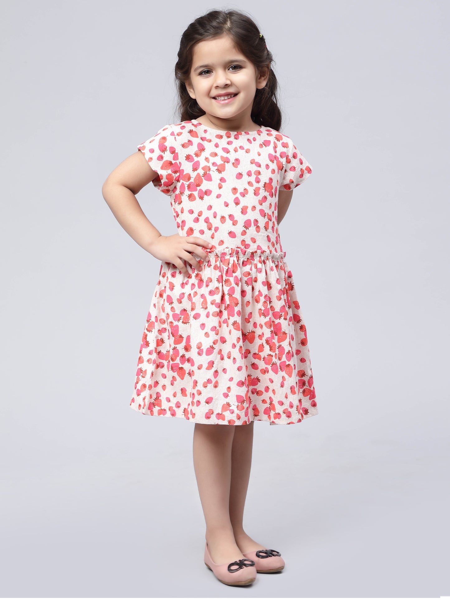 Strawberry Print Linen Dress for Girls