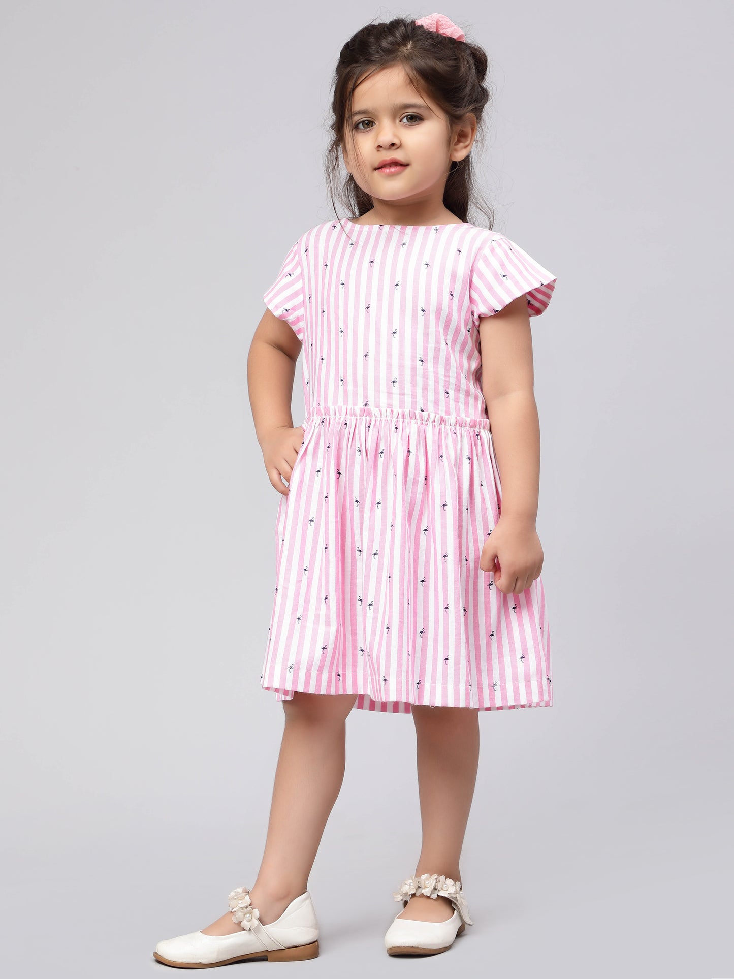 Pink & White Striped Dress for Girls