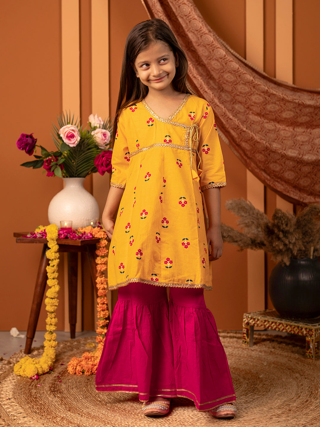 Sharara set for Girls - Yellow & Red