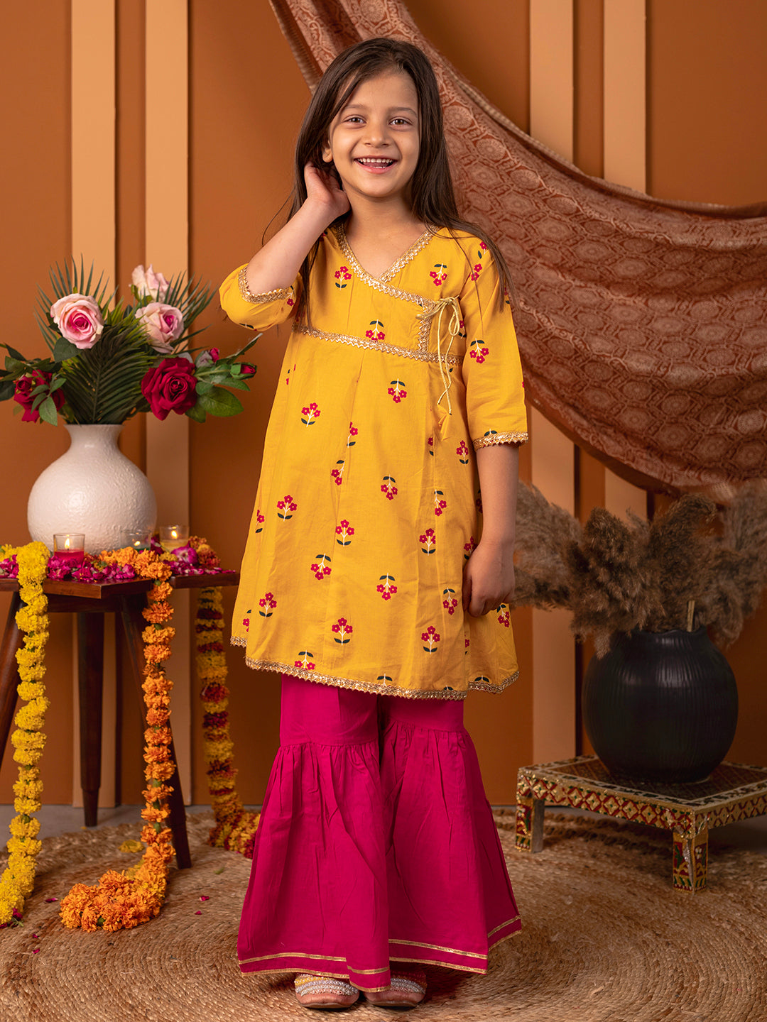 Sharara set for Girls - Yellow & Red